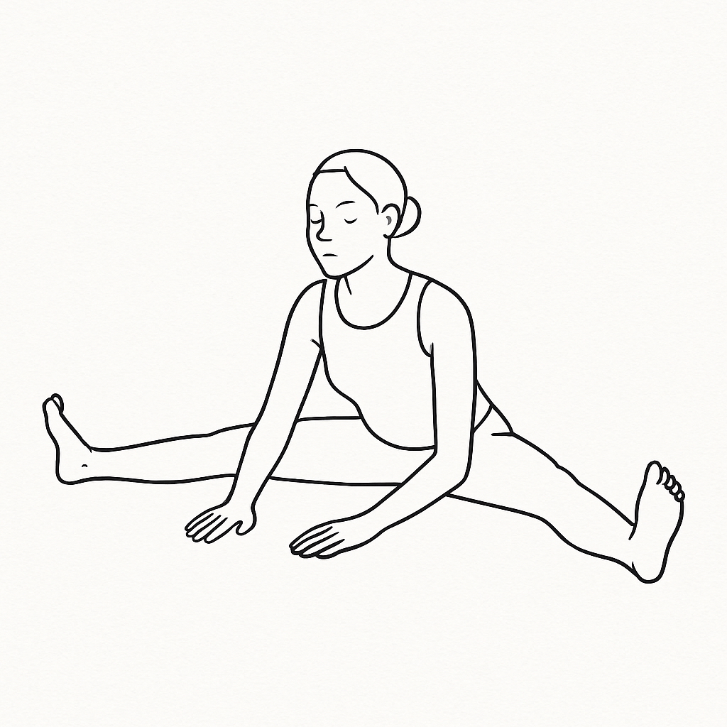 Yin Yoga Dragonfly (Libelle) Pose - Vorwärtsbeuge mit gespreizten Beinen für Adduktoren-Dehnung